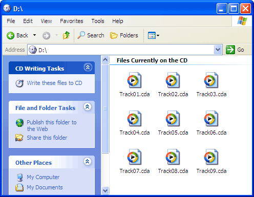 Windows Audio CD Window