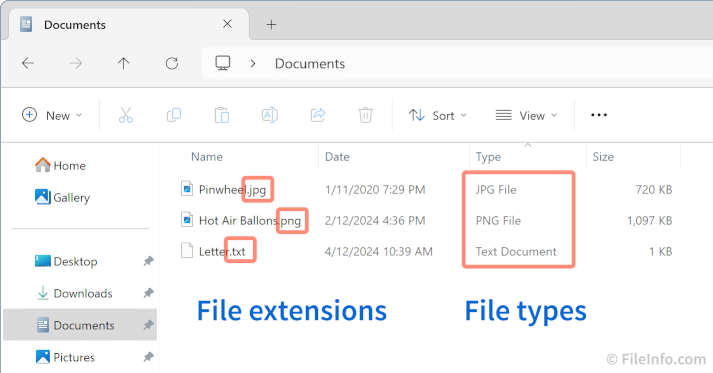 File extensions and file types in Windows 11