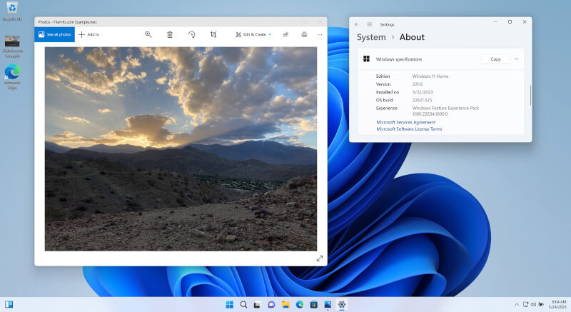 An HEIC file open in Microsoft Photos in Windows 11 22H2