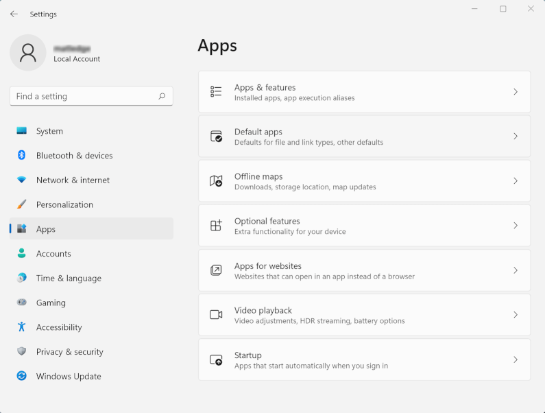 Default apps button in Windows 11 settings