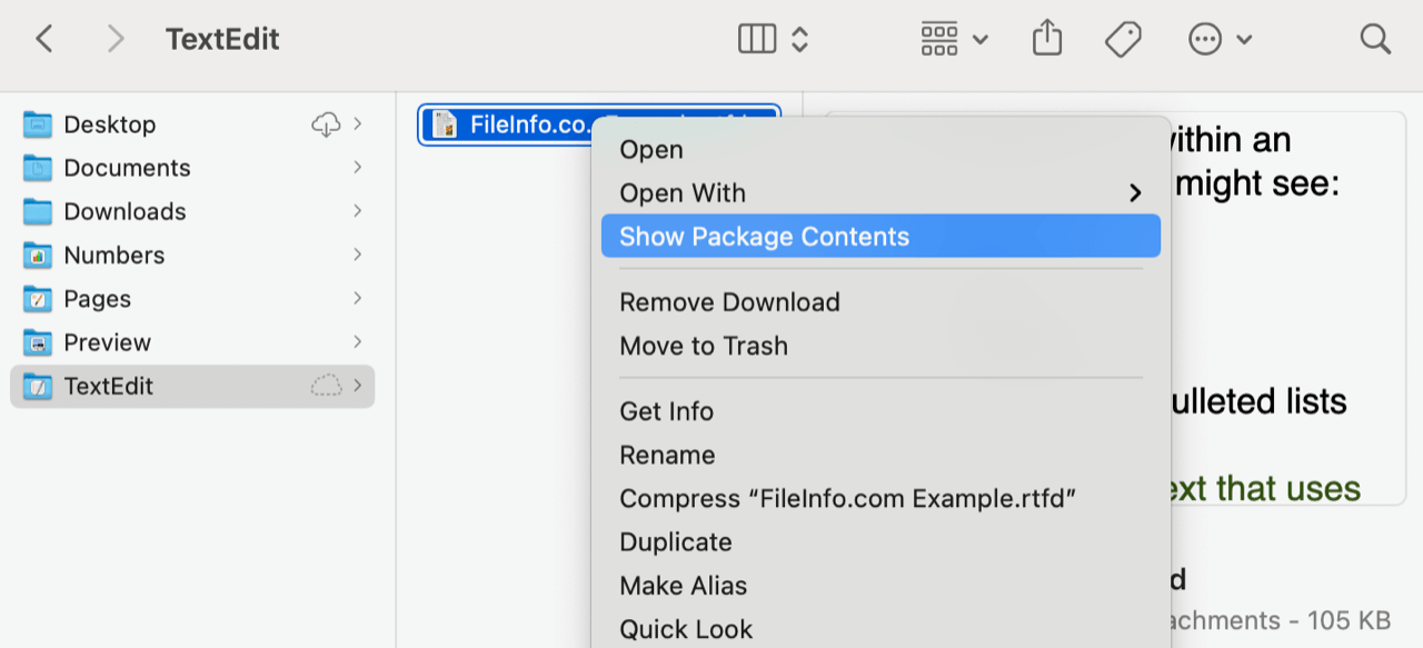 Right-click on a macOS package