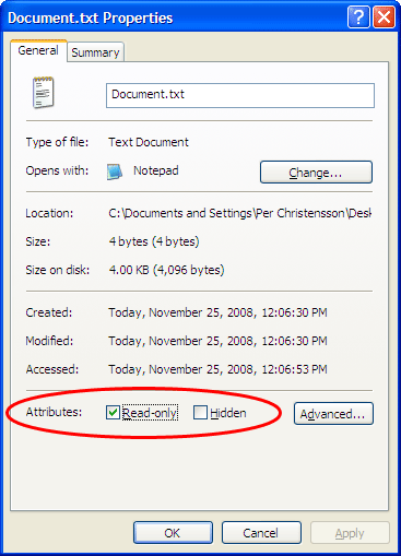 Windows Read-Only File Properties
