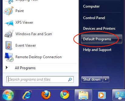 Default Programs Menu Option