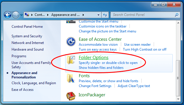 Windows 7 Folder Options