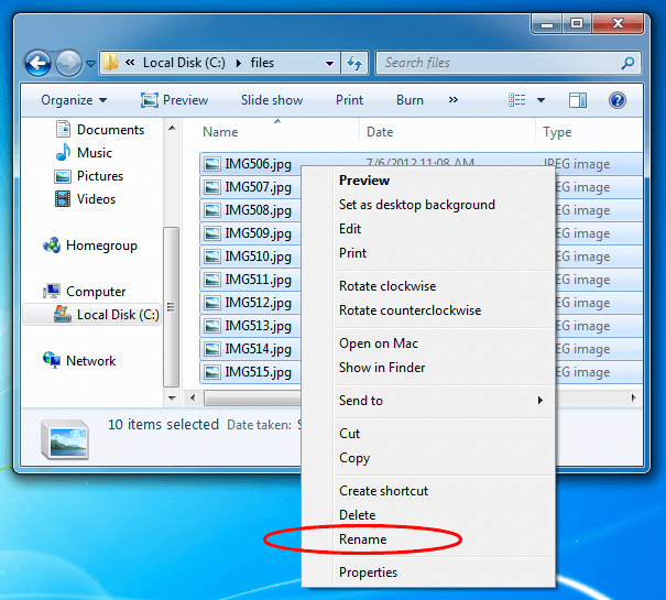 Windows 7 Rename File Option