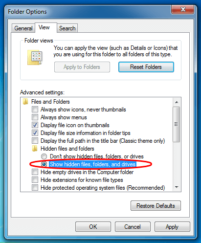 Windows 7 Show Hidden Files