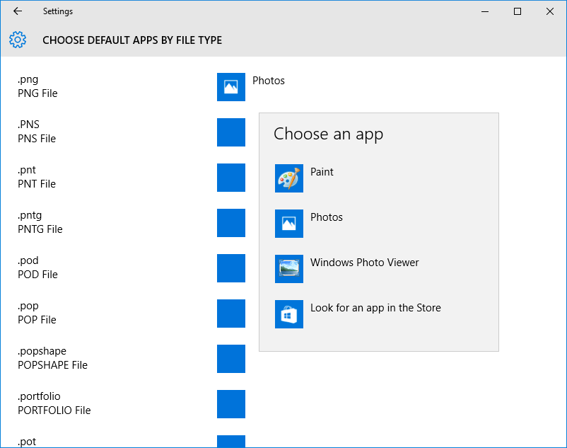 Windows 10 Default Apps Window