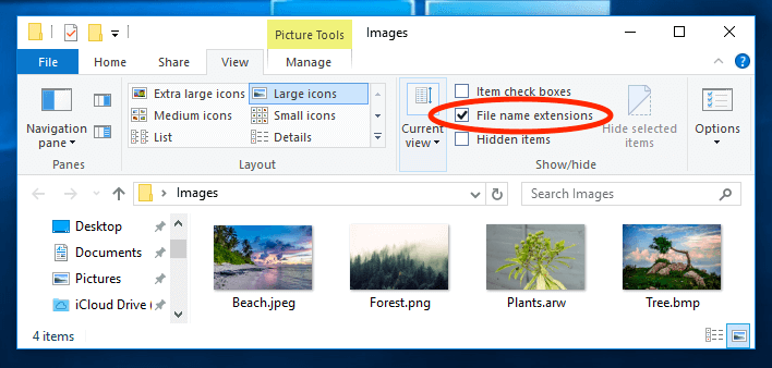 Show or Hide Files Name Extension in Windows 10