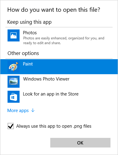 Windows 10 How do you want to open this file?