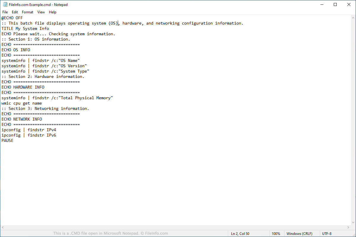 executing batch file in the command-line in windows and concatenating file  to standard output 