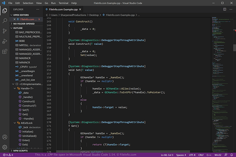 Screenshot of a .cpp file in Microsoft Visual Studio Code 1.54