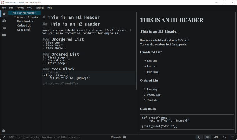MD File Screenshot Screenshot of a .md file in ghostwriter 2