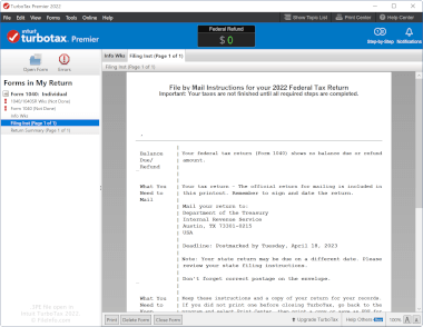 Screenshot of a .1pe file in Intuit TurboTax 2022
