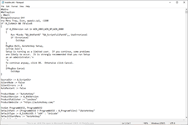 Screenshot of a .ahk file in Microsoft Notepad