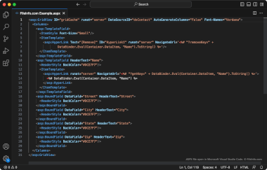 Screenshot of a .aspx file in Microsoft Visual Studio Code