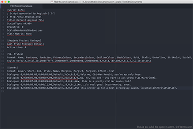 Screenshot of a .ass file in GitHub Atom