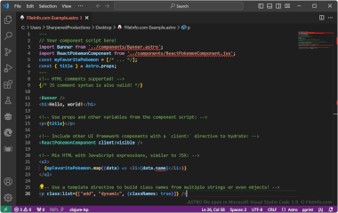 Screenshot of a .astro file in Microsoft Visual Studio Code 1.9