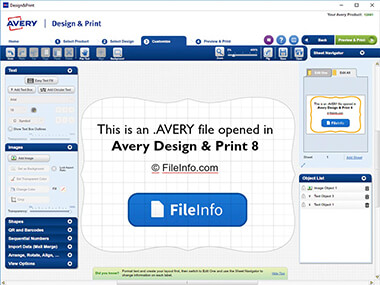 Screenshot of a .avery file in Avery Design & Print 8