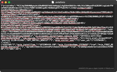 Screenshot of a .aviadata file in Apple TextEdit