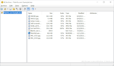 Screenshot of a .bca file in Jetico BCArchive