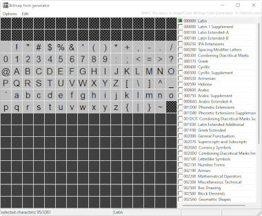 Screenshot of a .bmfc file in AngelCode Bitmap Font Generator