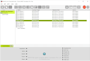 Screenshot of a .bmtp file in Bome MIDI Translator Pro 1.9