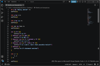 Screenshot of a .bsx file in Microsoft Visual Studio Code 1.13