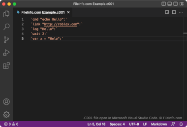 Screenshot of a .c001 file in Microsoft Visual Studio Code