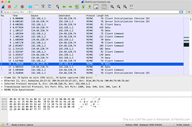 Screenshot of a .cap file in Wireshark