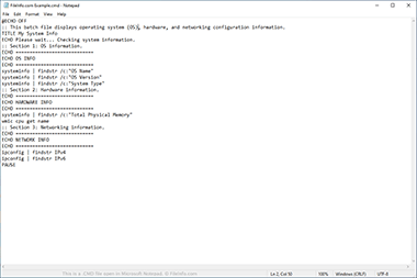 Screenshot of a .cmd file in Microsoft Notepad