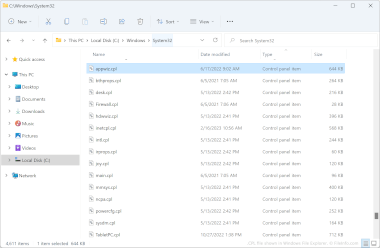 CPL file shown in Windows File Explorer