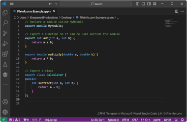 Screenshot of a .cppm file in Microsoft Visual Studio Code 1.9