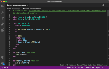 Screenshot of a .cr file in Microsoft Visual Studio Code with Crystal Language extension