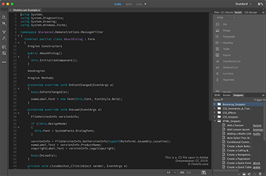 Screenshot of a .cs file in Adobe Dreamweaver CC 2019