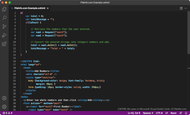 Screenshot of a .cshtml file in Microsoft Visual Studio Code