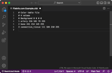 Screenshot of a .ctbl file in Microsoft Visual Studio Code