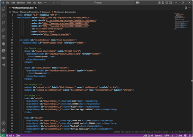 Screenshot of a .dmn file in Microsoft Visual Studio Code 1.1