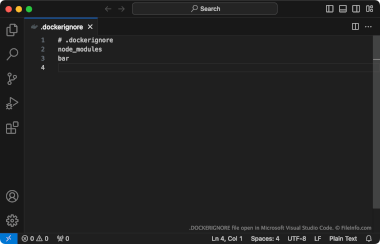 Screenshot of a .dockerignore file in Microsoft Visual Studio Code