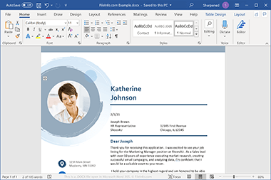 Screenshot of a .docx file in Microsoft Word 365