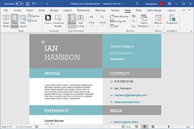 Screenshot of a .dotm file in Microsoft Word 365