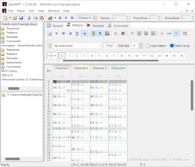 Screenshot of a .dsym file in OpenMPT
