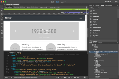 Screenshot of a .dwt file in Adobe Dreamweaver 2021