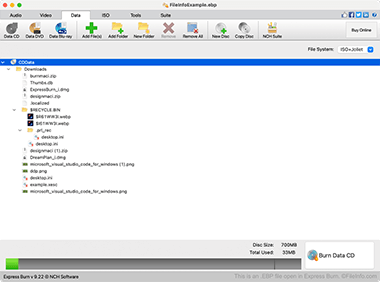 Screenshot of a .ebp file in Express Burn