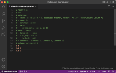 Screenshot of a .ecsv file in Microsoft Visual Studio Code