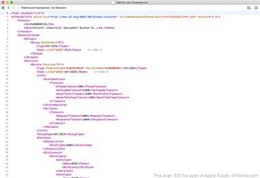 Screenshot of a .esi file in Apple Xcode