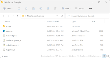 Contents of an FDA file open in Windows File Explorer