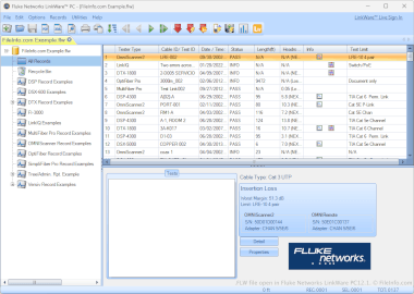 Screenshot of a .flw file in Fluke Networks LinkWare PC 12.1