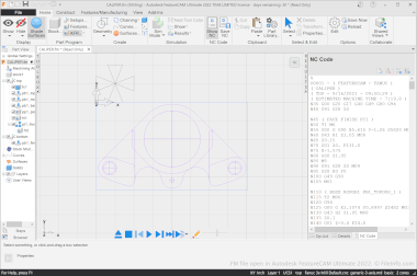 Screenshot of a .fm file in Autodesk FeatureCAM Ultimate 2022