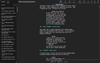 Screenshot of a .fountain file in Quote-Unquote Apps Highland Pro 3.3