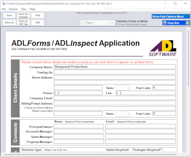 Screenshot of a .frm file in ADL Software ADLForms 6.7
